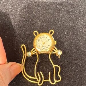 Vintage Cardini Gold Cat Brooch with Watch